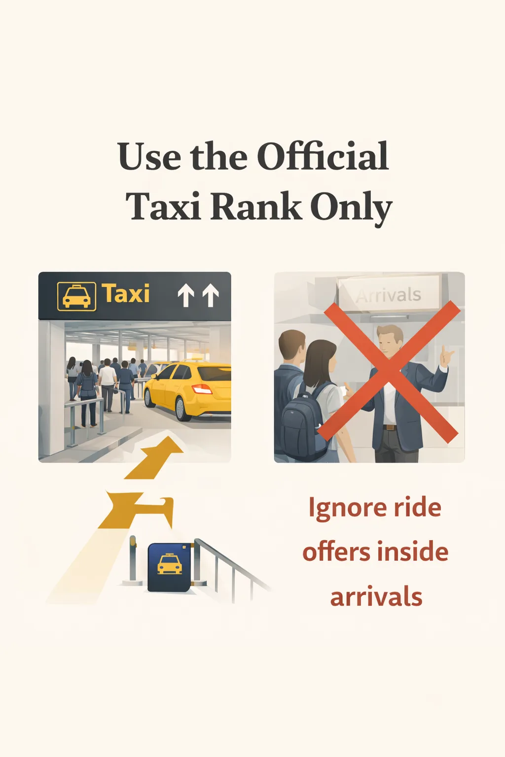 Official-rank-only reminder for Paris airport taxi pickups